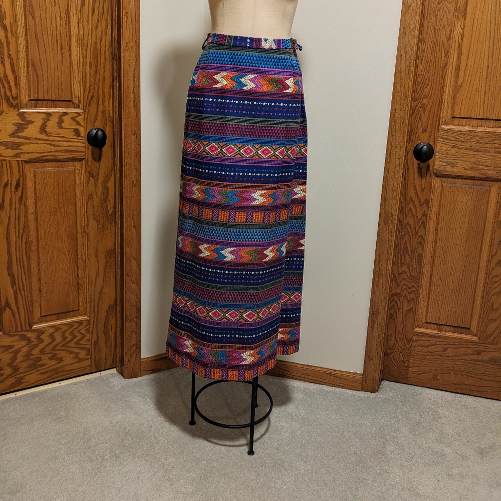 1960-70s maxi skirt vintage patterned vivid bright boho retro